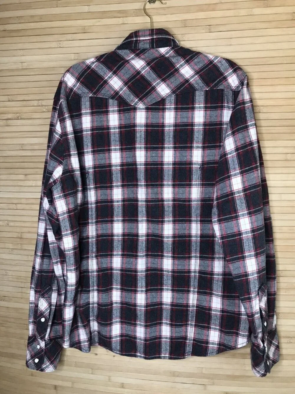 True Religion Pearl Snap Shirt Western Plaid Long Sleeve Gray red xxxl 46